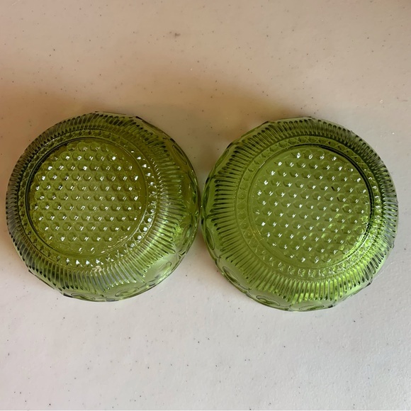 Set of 2 Vintage EAPG Bartlett Collins Manhattan Pattern Avocado Green Bowls - Picture 4 of 4